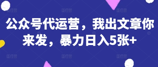公众号代运营，我出文章你来发，暴力日入5张+【揭秘】-亮剑学堂